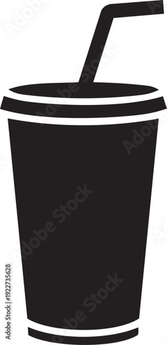 Black icon of a takeaway cup with a straw, perfect for drinks, fast food, and beverages.