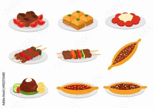 Handdrawn Delicious Turkish Food Cuisine Meal Dish Plate Illustration