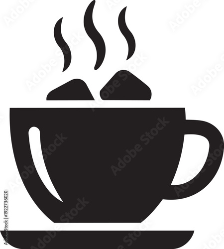 Black icon of a steaming cup of coffee with marshmallows, perfect for hot drinks and comfort.