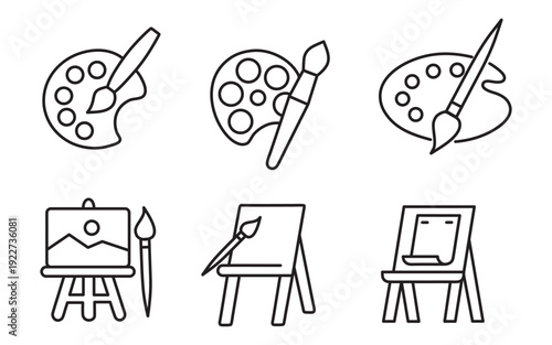 Paintbrush, Palette and Canvas on Tripod – Art Color Icon, Creative Tools Vector Illustration