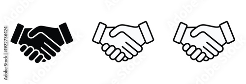 Handshake Icons, vector illustrations of handshakes symbolizing business agreements, contact, and collaboration, isolated on white background, perfect for apps, websites, corporate branding, and digit
