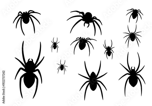 Simple Silhouette Black Spider Element Group Isolated On White