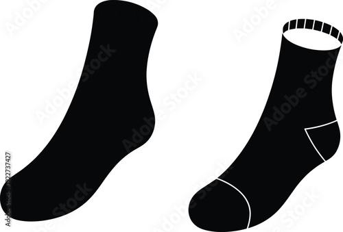 Black socks silhouette set featuring ankle length casual hosiery for everyday wear simple clothing accessory vector illustration isolated on light background