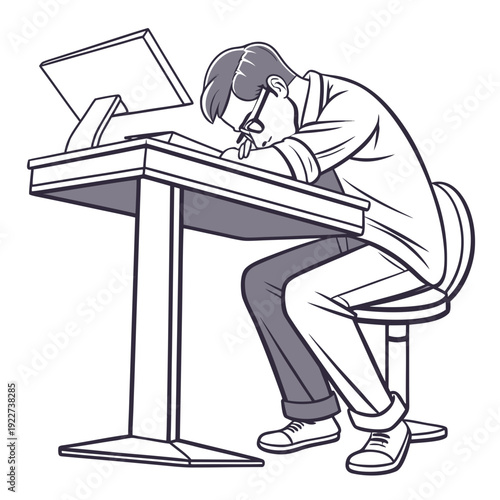 A man sitting at a desk looking stressed