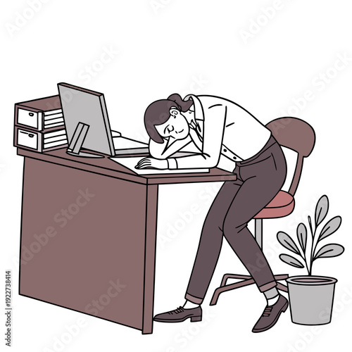 Man slumped over desk looking stressed and tired at work