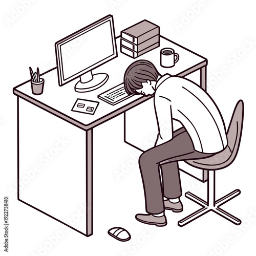 A man sitting at his desk looking stressed and tired