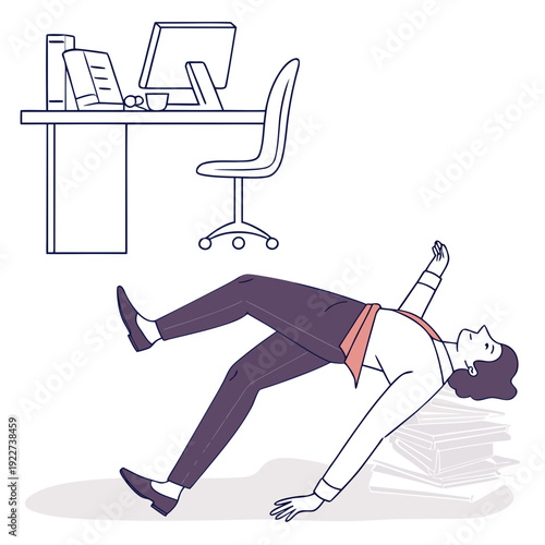A man falling down from his chair at work