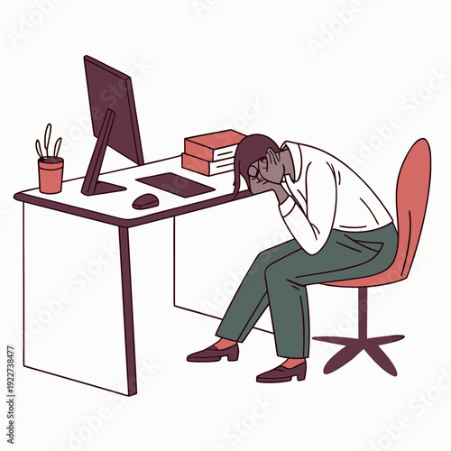 Man sitting at desk looking tired and stressed