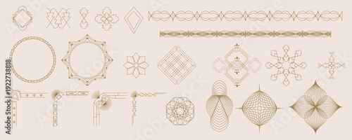 Art Deco Geometric Gold Line Ornaments and Decorative Borders Collection for lable,business card and certificate