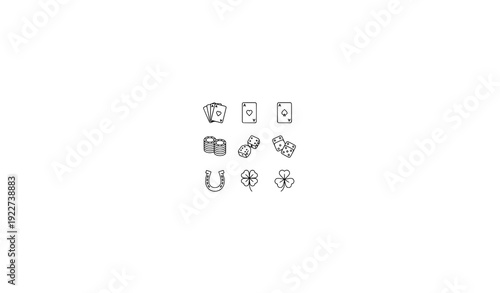 Modern Lucky Symbols Gambling Playing Cards Horseshoe Thin Line Icons