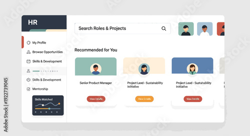 User interface design for HR management dashboard with role recommendations.