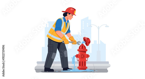 Worker repairing a leaking fire hydrant on a city street.