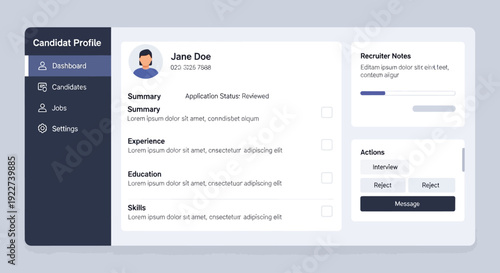 User interface design for candidate profile management in recruitment software.