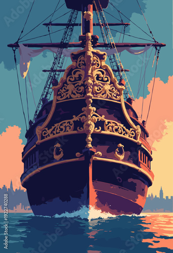 Vasa Museum ship details intricate wooden stern carvings 17thcentury warship glowing warm light