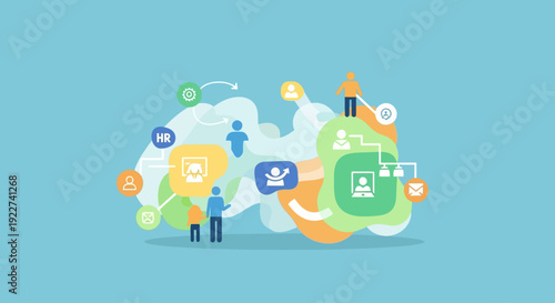 Conceptual illustration of cloud computing and digital collaboration technology.