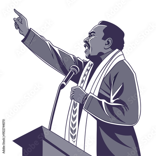 A man in a clerical collar is giving a speech