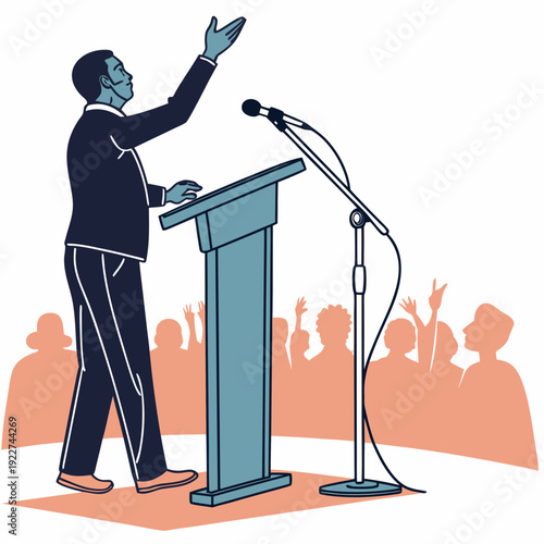 A man in a suit giving a speech at a podium