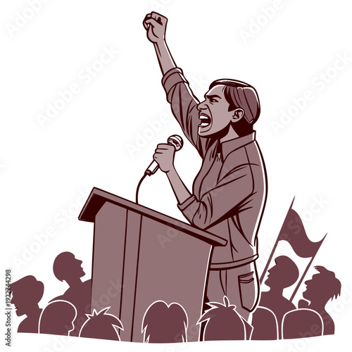 A man giving a speech to a crowd of people