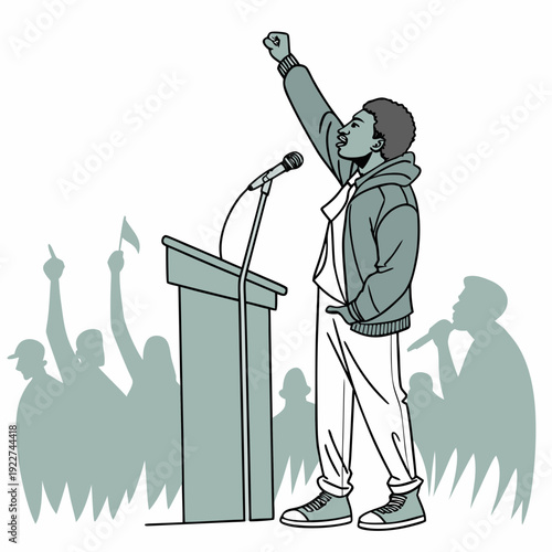 A man giving a speech to a crowd