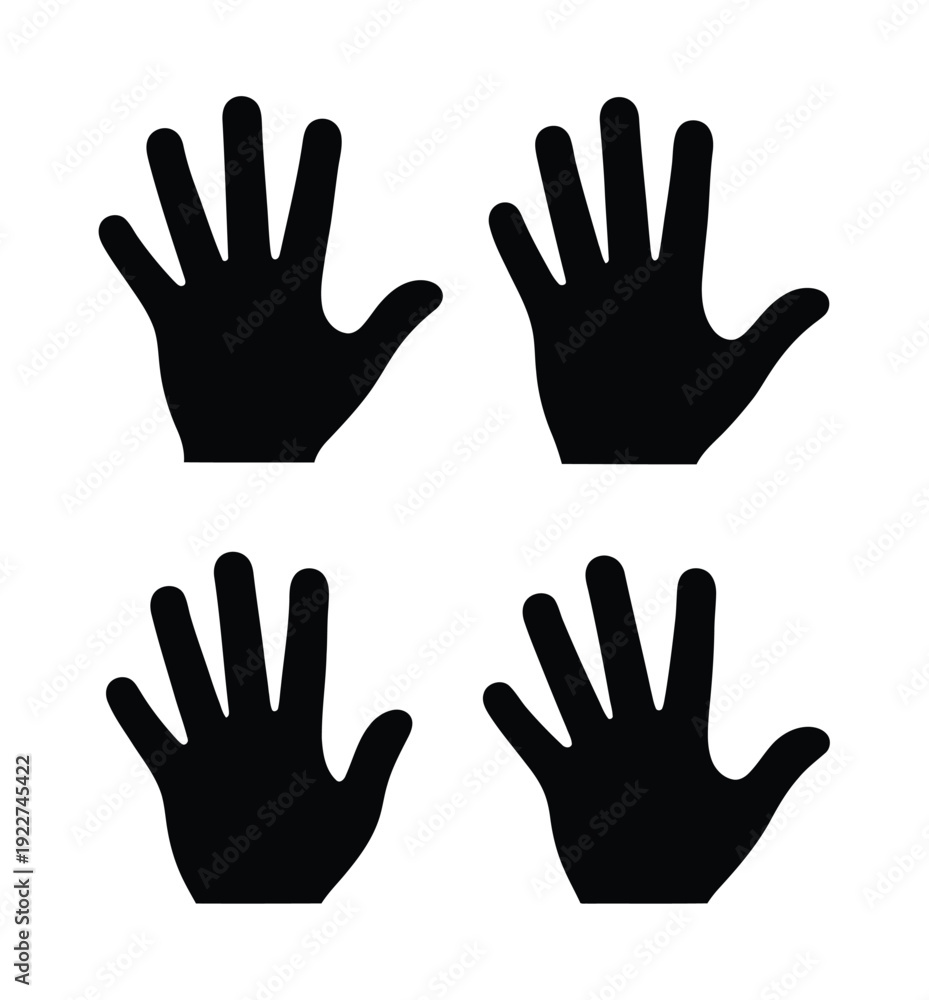 Obraz premium Human Palm Hand Vector Silhouette, black flat vector illustration of open hand isolated on white background, suitable for apps, websites, UI design, interactive interfaces, and digital design projects