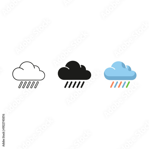 A set of three cloud rain icons in different styles Vector
