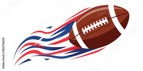 American football soaring through red white blue patriotic smoke motion blur dynamic action