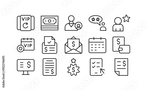 Billing and Subscription Services Line Icon Set. Billing, invoice, receipt, bill, payment, membership, subscription plan, digital payment, icons vector illustration. Editable pixel-perfect stroke icon