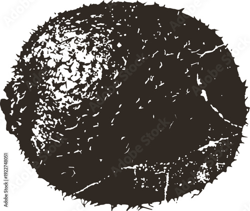 Close up vintage illustration of a rough textured tennis ball with visible fuzz and wear marks