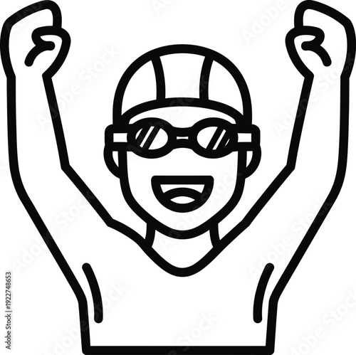 A cartoon character celebrating with arms raised in triumph and joy.