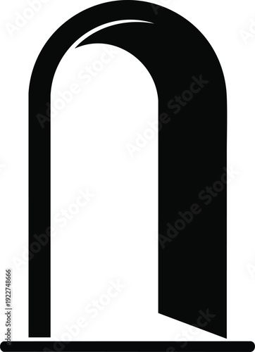 A sleek black silhouette of an arched doorway or portal, representing entry, exit, or new opportunities