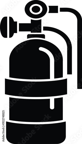 A simple black and white graphic of a fire extinguisher on a white background.