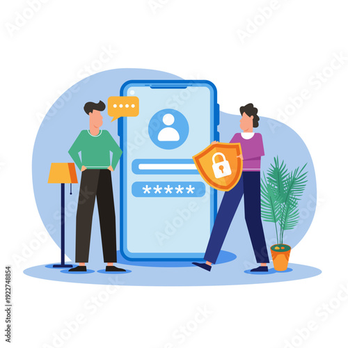 Digital security concept. Professionals are discussing digital security. flat vector modern illustration.