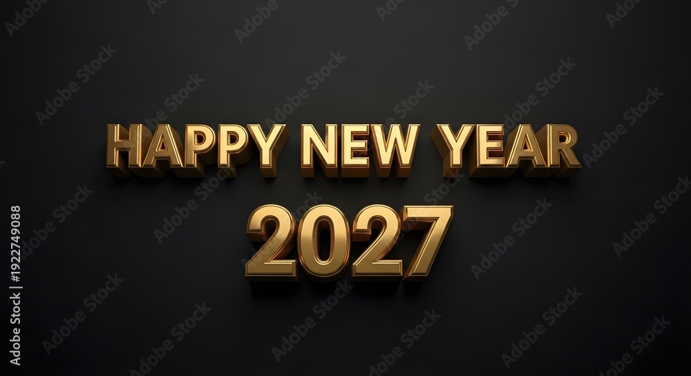 Obraz premium Golden New Year, a glamorous golden inscription of Happy New Year 2027, shining against a dark and elegant background.