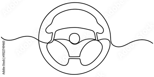 Continuous line drawing of steering wheel, steering wheel symbol in continuous line drawing style abstract background. steering wheel outline illustration. 