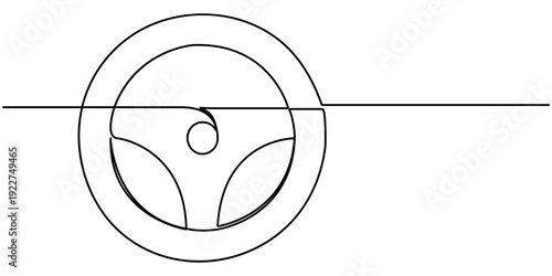 Continuous line drawing of steering wheel, steering wheel symbol in continuous line drawing style abstract background. steering wheel outline illustration. 