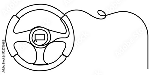 Continuous line drawing of steering wheel, steering wheel symbol in continuous line drawing style abstract background. steering wheel outline illustration. 
