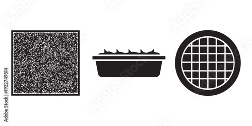 Garden Planting Essentials Silhouette Vector Set - Soil Texture, Seedling Tray, and Drainage Grid Graphic