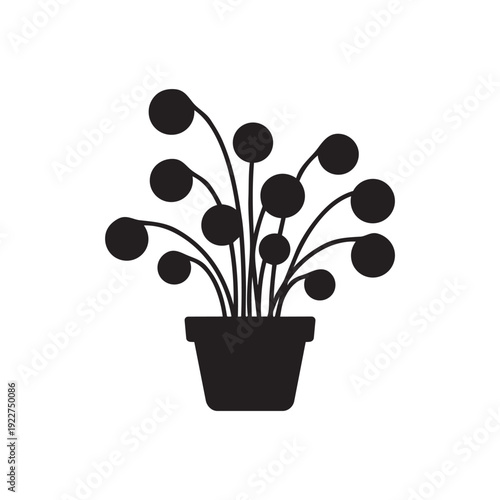 Potted Pilea Peperomioides Silhouette Vector - Chinese Money Plant Houseplant and UFO Plant Icon