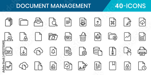 Document Management Thin Line Icon Set Modern Clean Vector UI