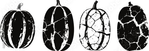 Black cracked pumpkin silhouette set halloween autumn holiday decoration design