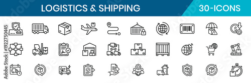 Logistics Shipping Thin Line Icon Set Modern Corporate UI Style
