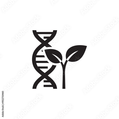 Plant DNA Biotechnology Silhouette Vector - Genetic Engineering and Botanical Genomic Research Graphic