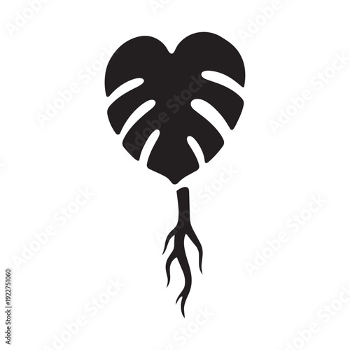 Monstera Deliciosa Leaf Propagation Silhouette Vector - Rooting Tropical Houseplant Botanical Graphic
