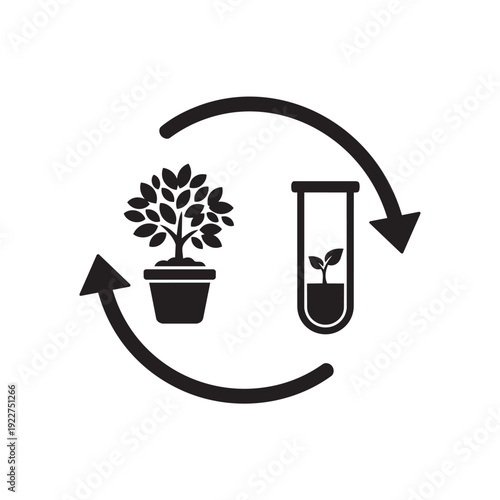Plant Biotechnology Life Cycle Silhouette Vector - Lab Research and Sustainable Agriculture Graphic