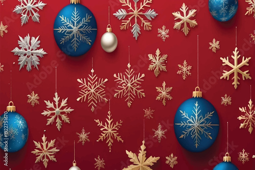 red and blue christmas background with silver and gold foil.