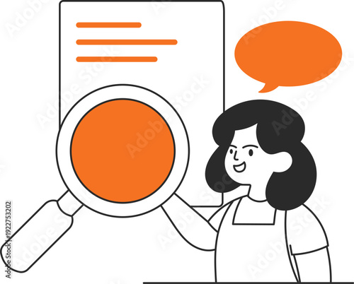 User Business Illustration Magnifying Glass Chat Talk Woman Presentation