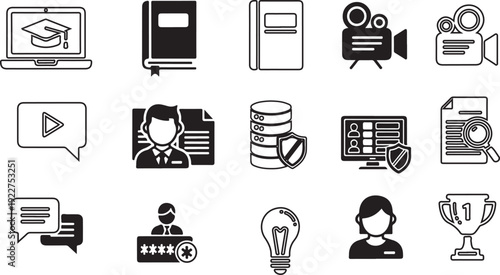 Professional education and online learning icon set, minimalist vector illustrations for school and study.