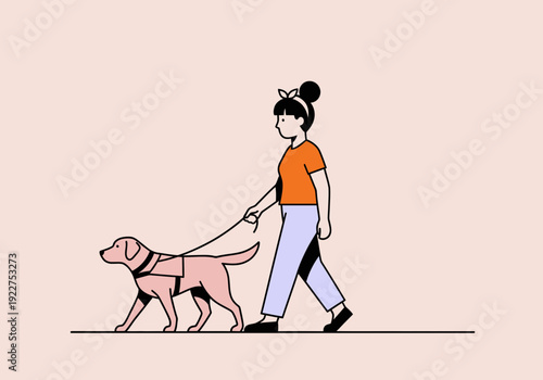 Woman Walking Guide Dog Accessibility Support