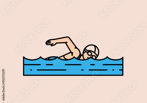 Freestyle Swimmer in Bold Minimal Line Art Style