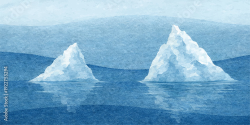 A massive blue iceberg floats in the cold Antarctic sea, showcasing a frozen landscape of melting white snow and ancient glaciers drifting through the deep polar ocean under a clear winter sky